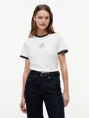 white logo embroidery ringer t-shirt for women tommy hilfiger