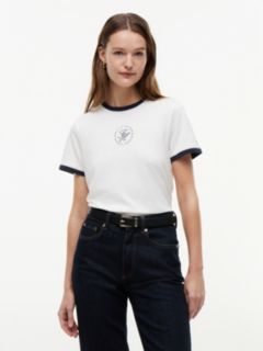 Logo Embroidery Ringer T-Shirt — White 1