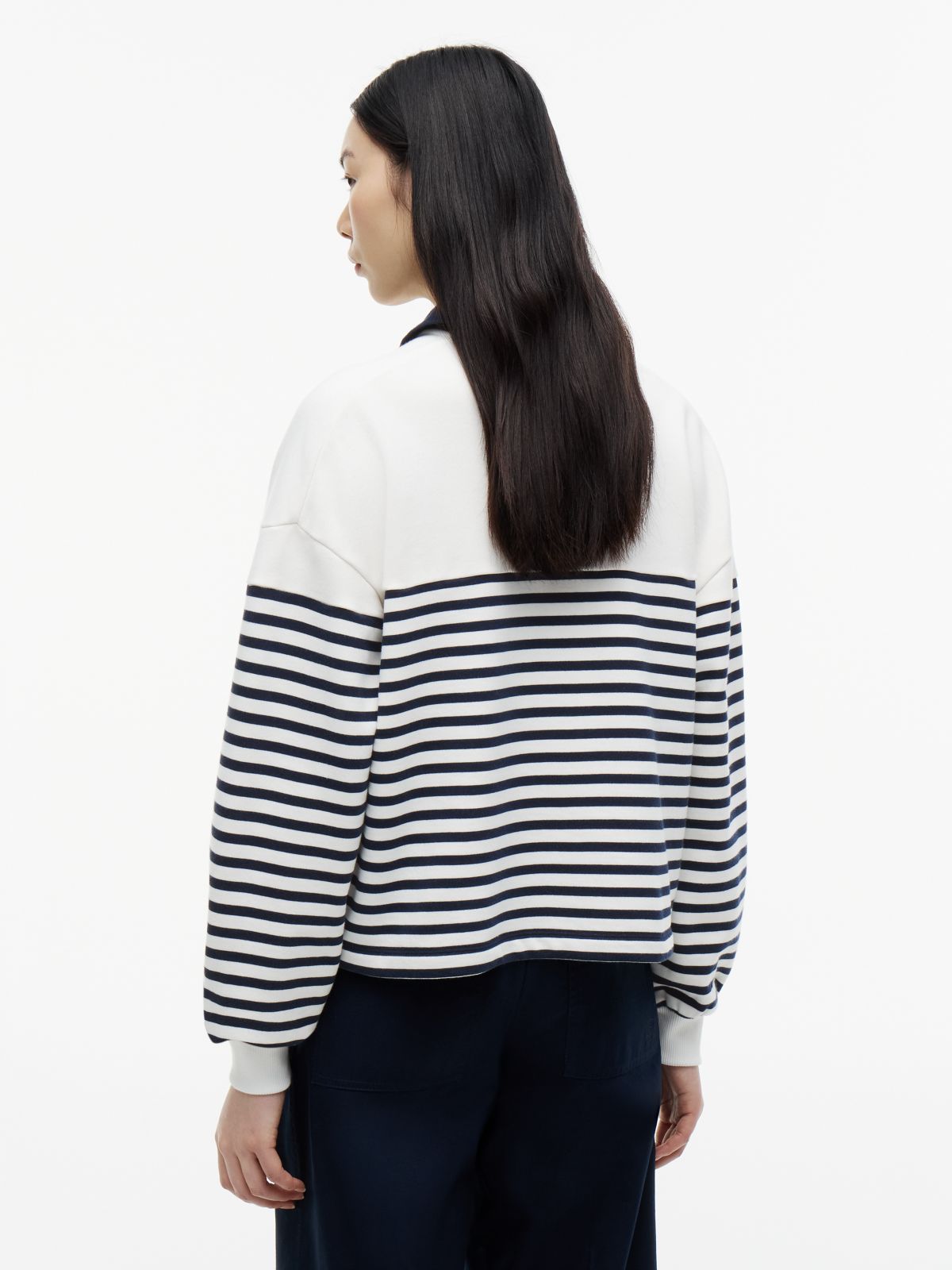 Gold-Tone Button Relaxed Polo Sweatshirt — Multi
