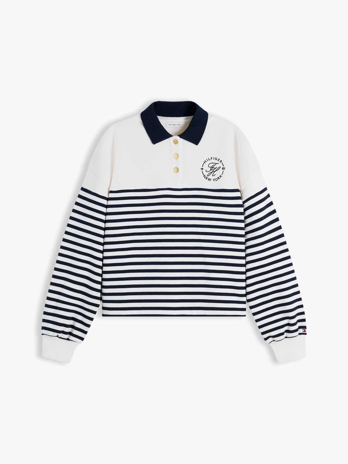 Gold-Tone Button Relaxed Polo Sweatshirt — Multi