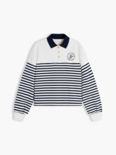 Gold-Tone Button Relaxed Polo Sweatshirt — Multi 5