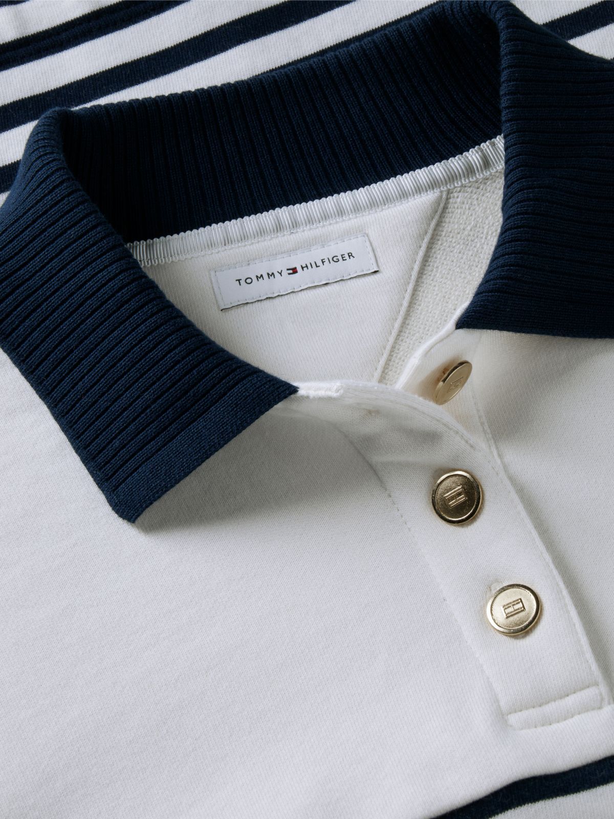 Gold-Tone Button Relaxed Polo Sweatshirt — Multi