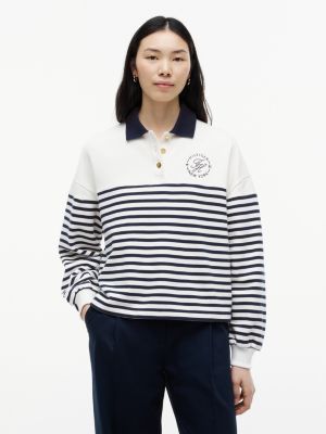 white relaxed fit polo-sweatshirt mit goldfarbenen knöpfen für damen - tommy hilfiger