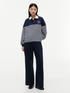 Gold-Tone Button Relaxed Polo Sweatshirt — Multi 2