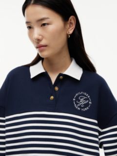 Gold-Tone Button Relaxed Polo Sweatshirt — Multi 3