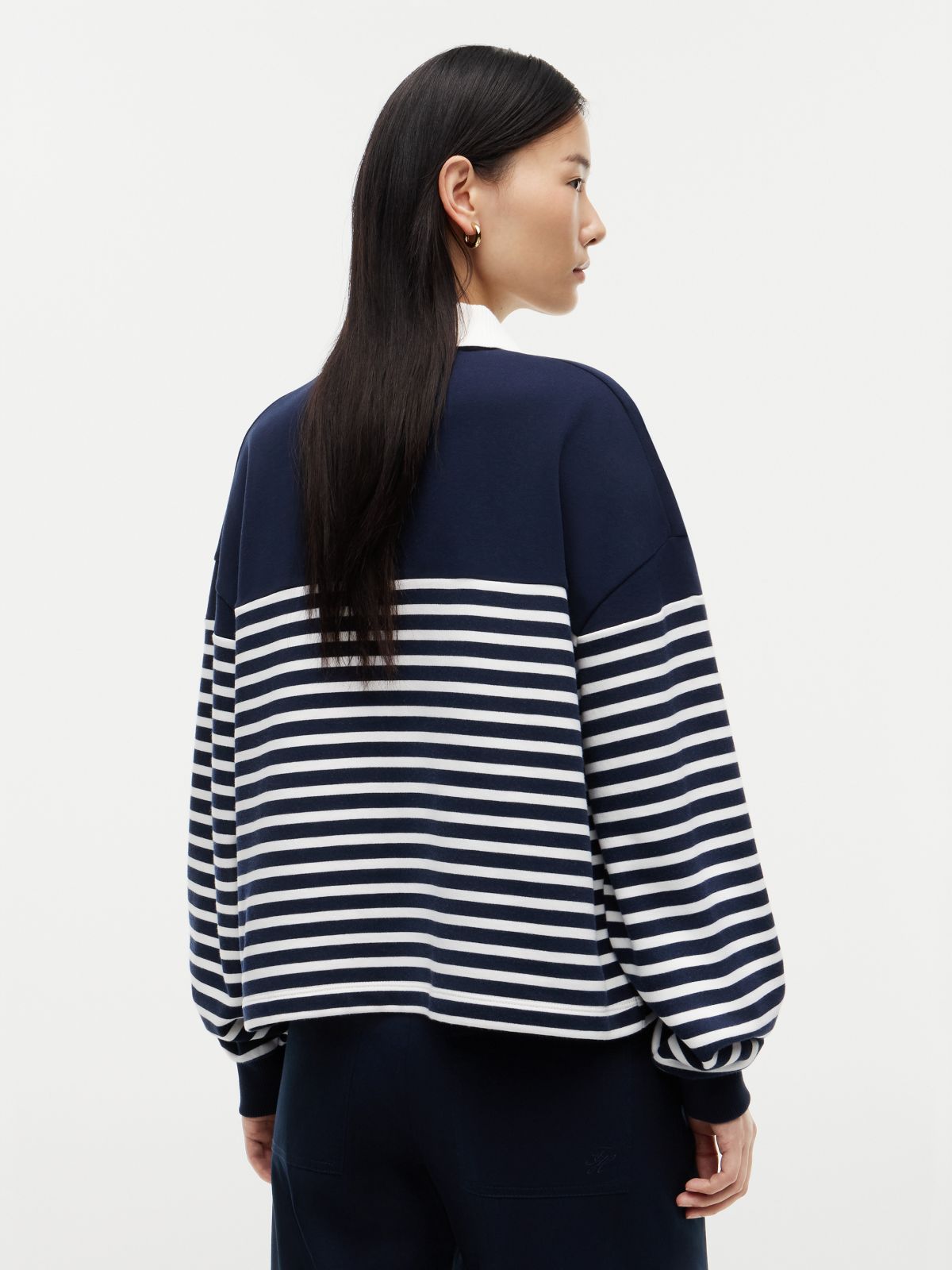 Gold-Tone Button Relaxed Polo Sweatshirt — Multi