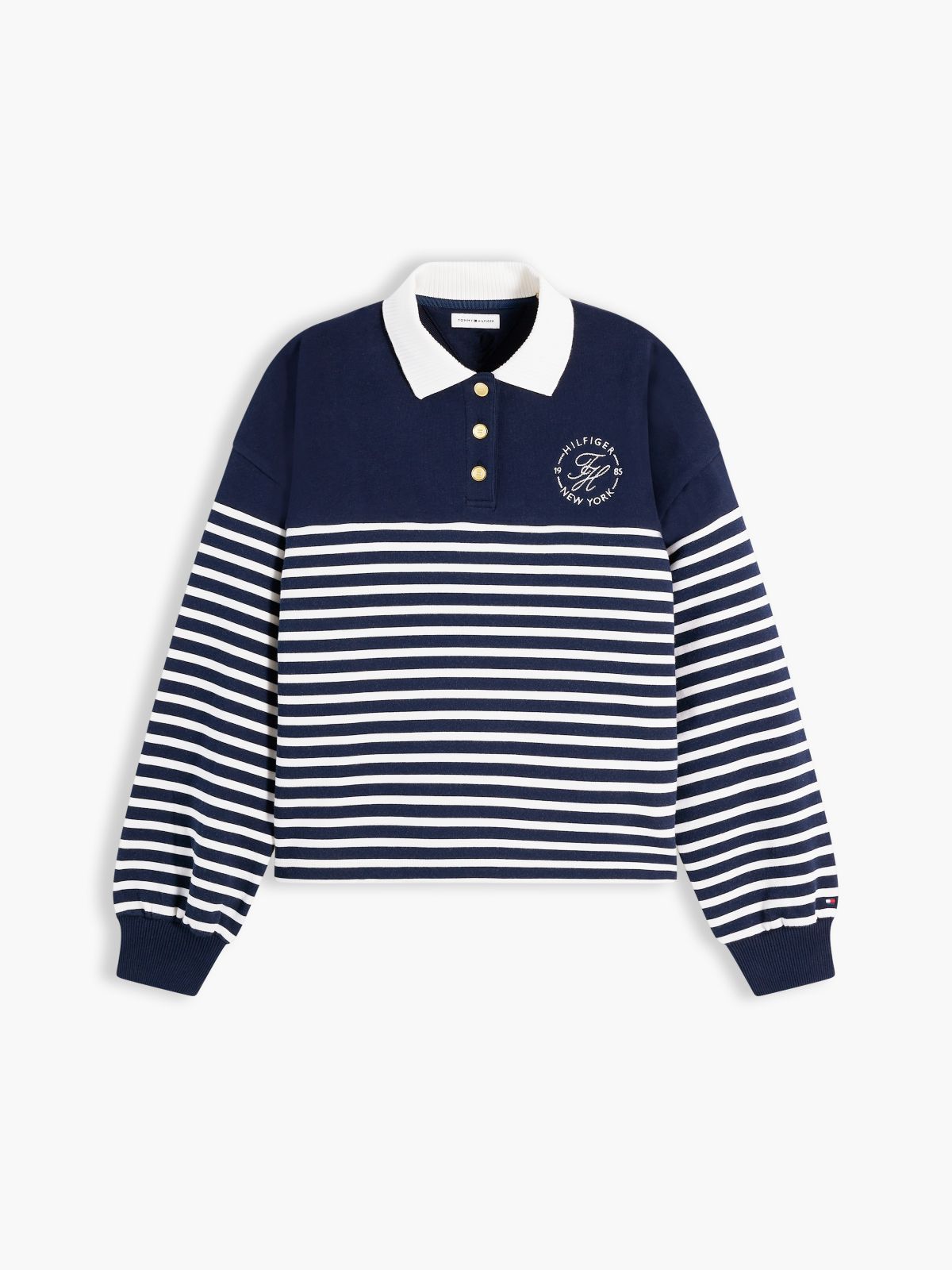 Gold-Tone Button Relaxed Polo Sweatshirt — Multi