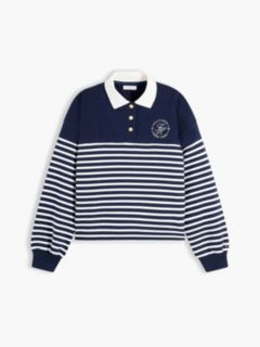 Gold-Tone Button Relaxed Polo Sweatshirt — Multi 5