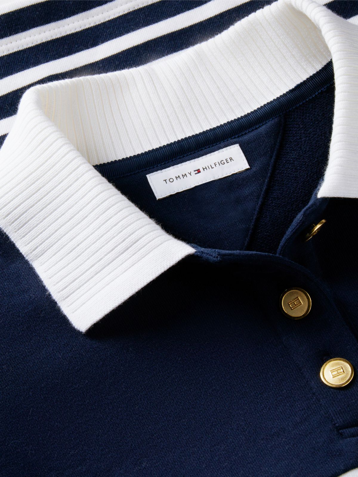 Gold-Tone Button Relaxed Polo Sweatshirt — Multi