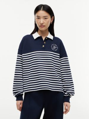 multi gold-tone button relaxed polo sweatshirt for women tommy hilfiger
