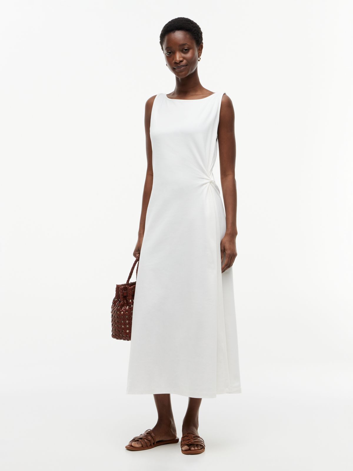 Knot Interlock Knit Midi Dress — White