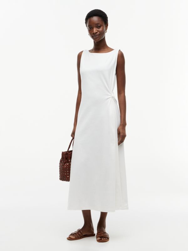 Knot Interlock Knit Midi Dress — White