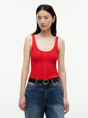 red pointelle slim scoop neck tank top for women tommy hilfiger