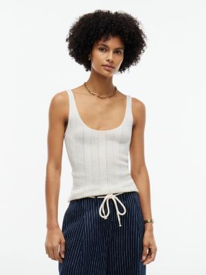 beige pointelle slim scoop neck tank top for women tommy hilfiger