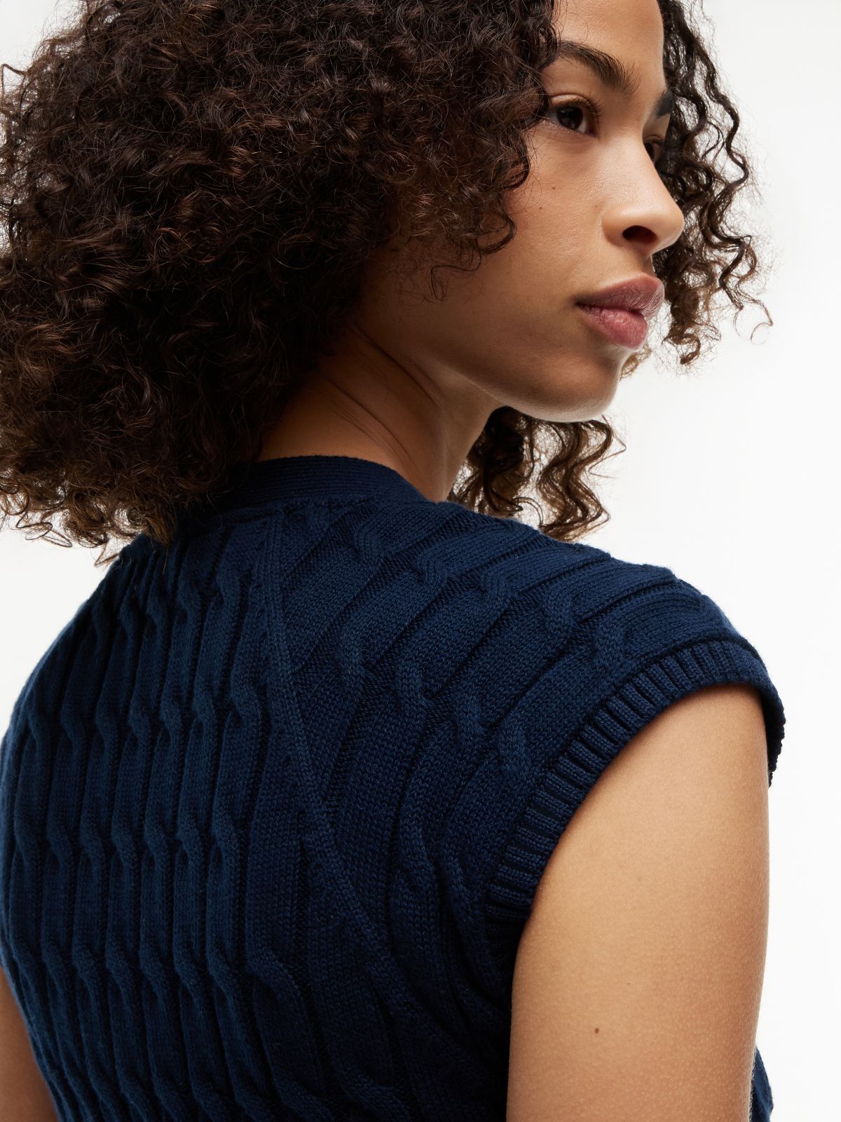 Cable Knit Slim Cap Sleeve Cardigan — Blue
