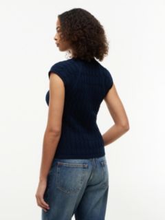 Cable Knit Slim Cap Sleeve Cardigan — Blue 4