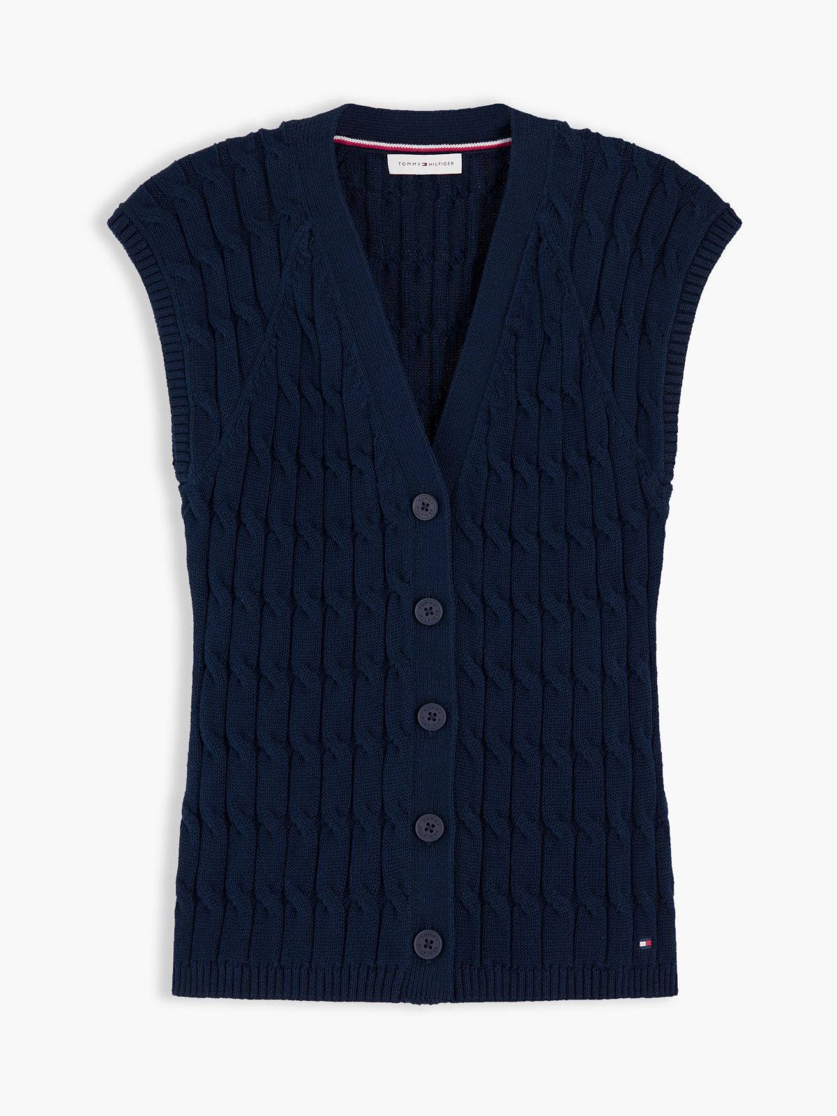 Cable Knit Slim Cap Sleeve Cardigan — Blue