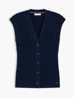 Cable Knit Slim Cap Sleeve Cardigan — Blue 5