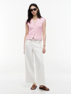 Cable Knit Slim Cap Sleeve Cardigan — Pink 2
