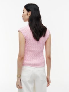 Cable Knit Slim Cap Sleeve Cardigan — Pink 4