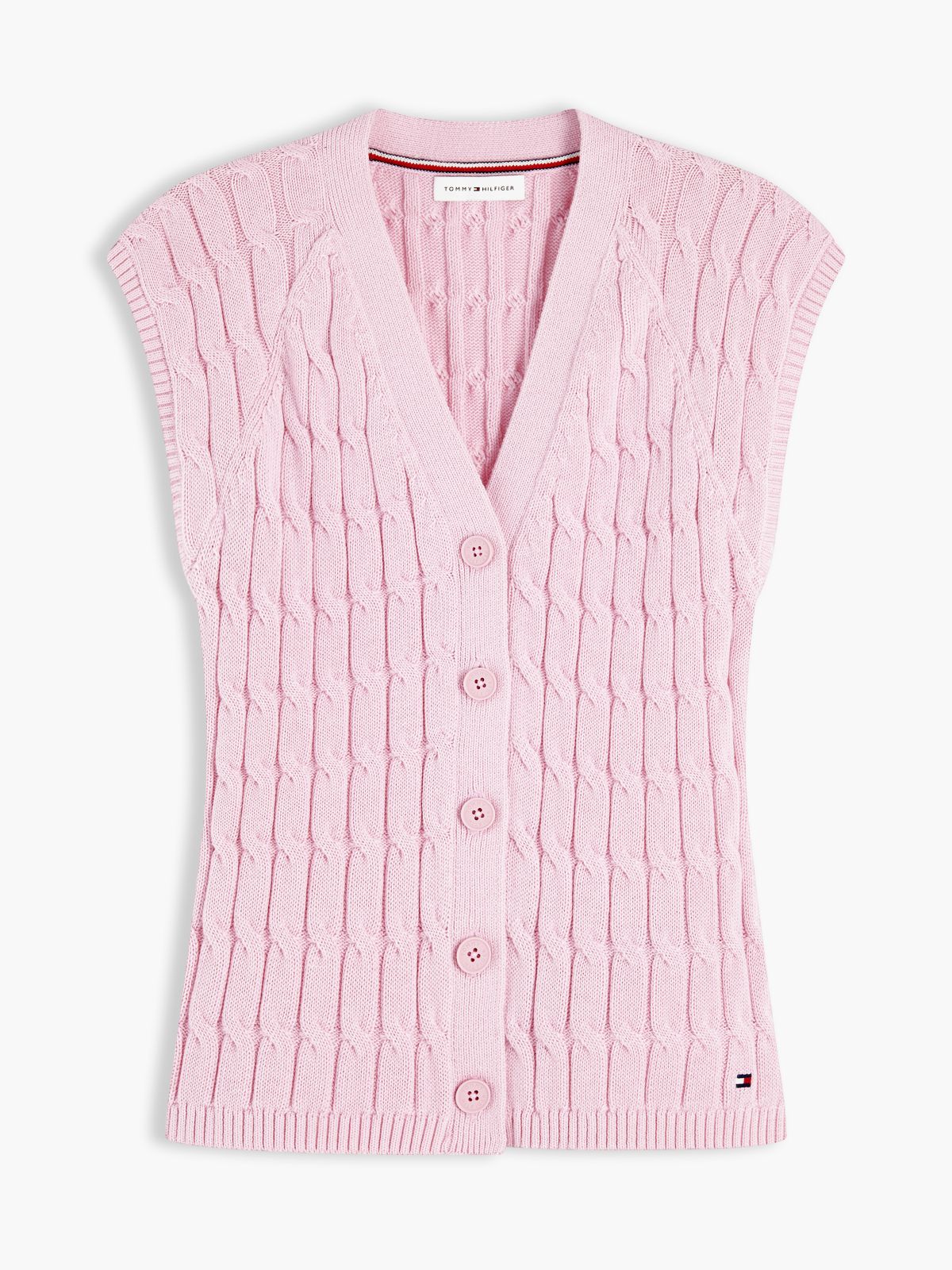 Cable Knit Slim Cap Sleeve Cardigan — Pink