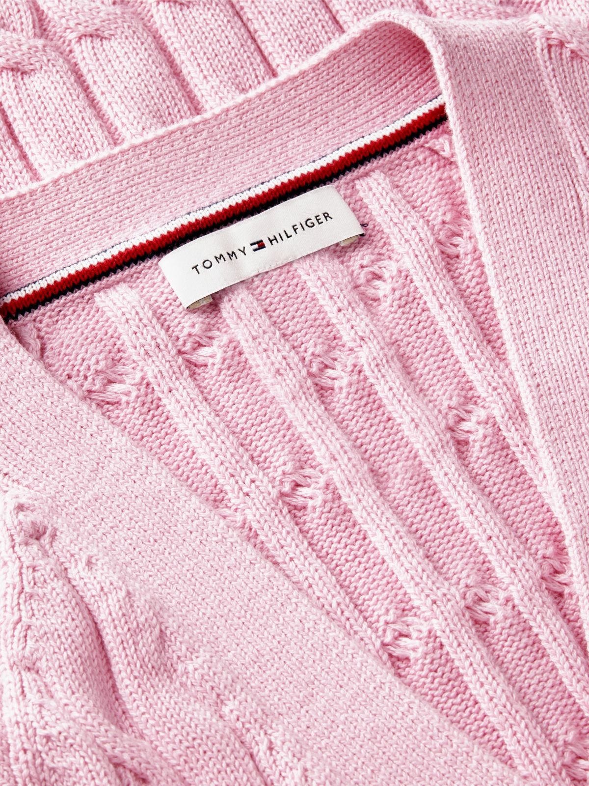 Cable Knit Slim Cap Sleeve Cardigan — Pink