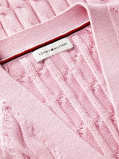 Cable Knit Slim Cap Sleeve Cardigan — Pink 6