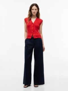Cable Knit Slim Cap Sleeve Cardigan — Red 2