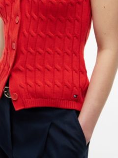 Cable Knit Slim Cap Sleeve Cardigan — Red 3