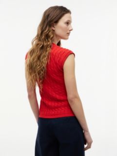Cable Knit Slim Cap Sleeve Cardigan — Red 4