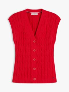 Cable Knit Slim Cap Sleeve Cardigan — Red 5