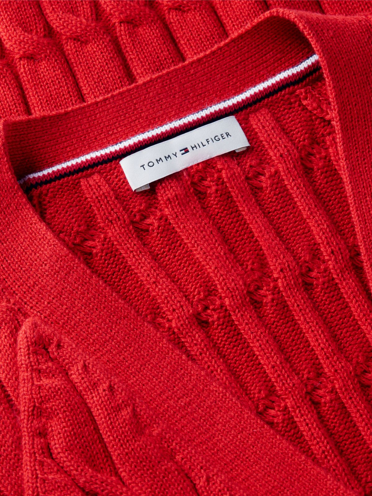Cable Knit Slim Cap Sleeve Cardigan — Red