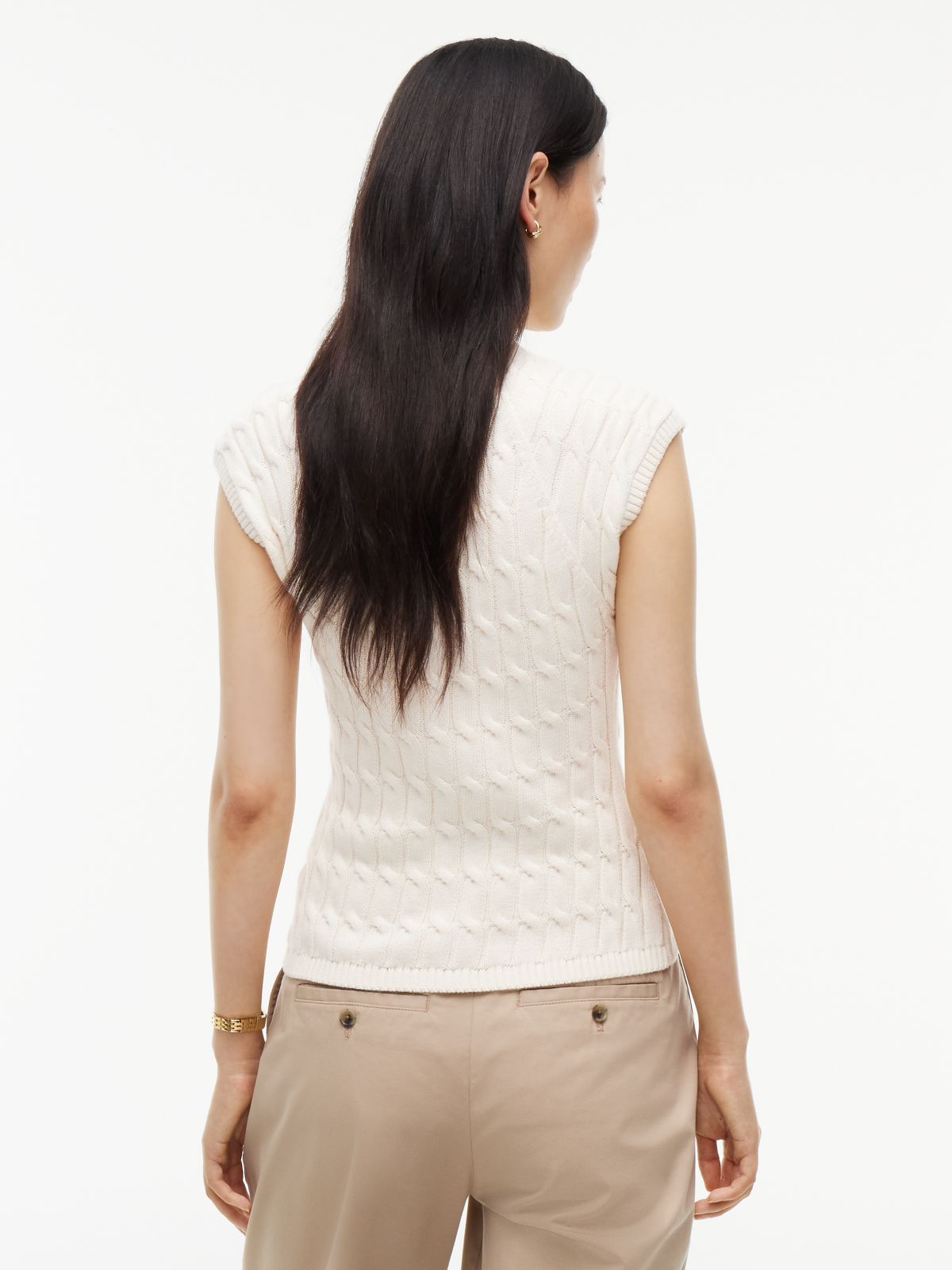 Cable Knit Slim Cap Sleeve Cardigan — Beige