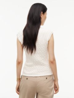 Cable Knit Slim Cap Sleeve Cardigan — Beige 4