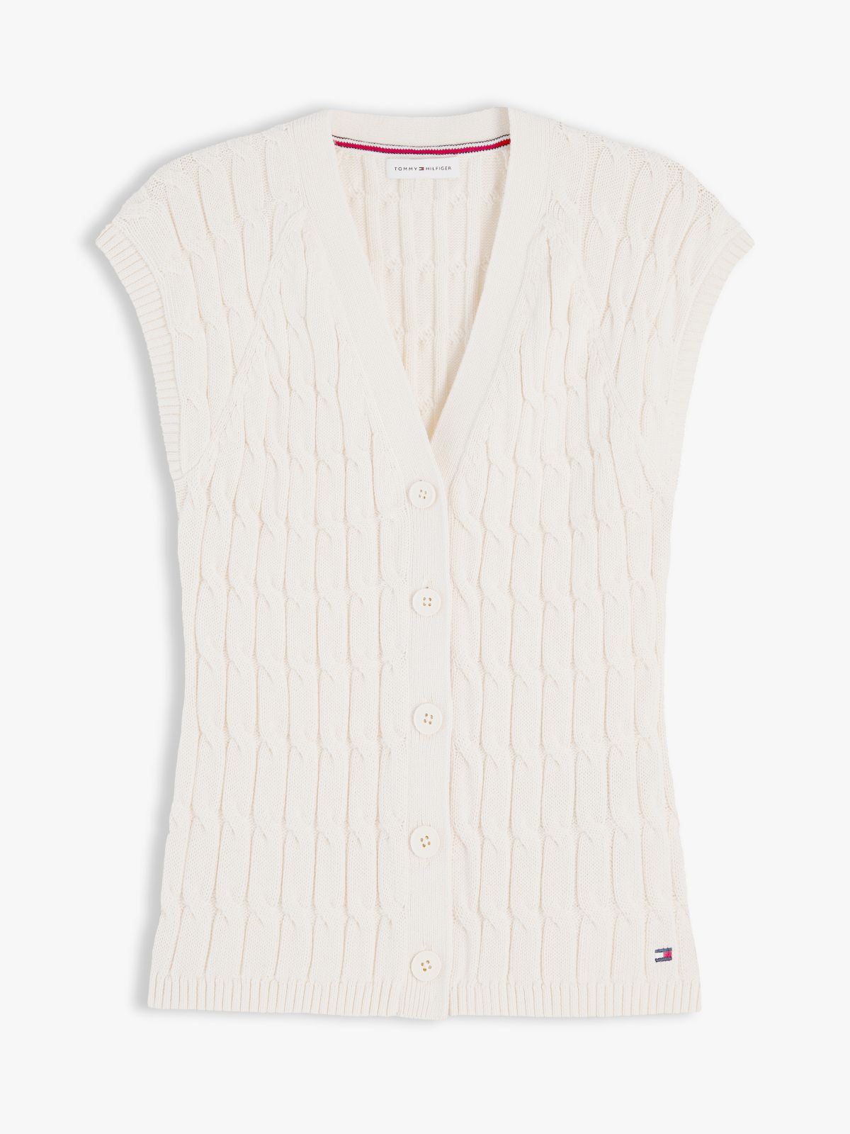 Cable Knit Slim Cap Sleeve Cardigan — Beige