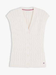 Cable Knit Slim Cap Sleeve Cardigan — Beige 5