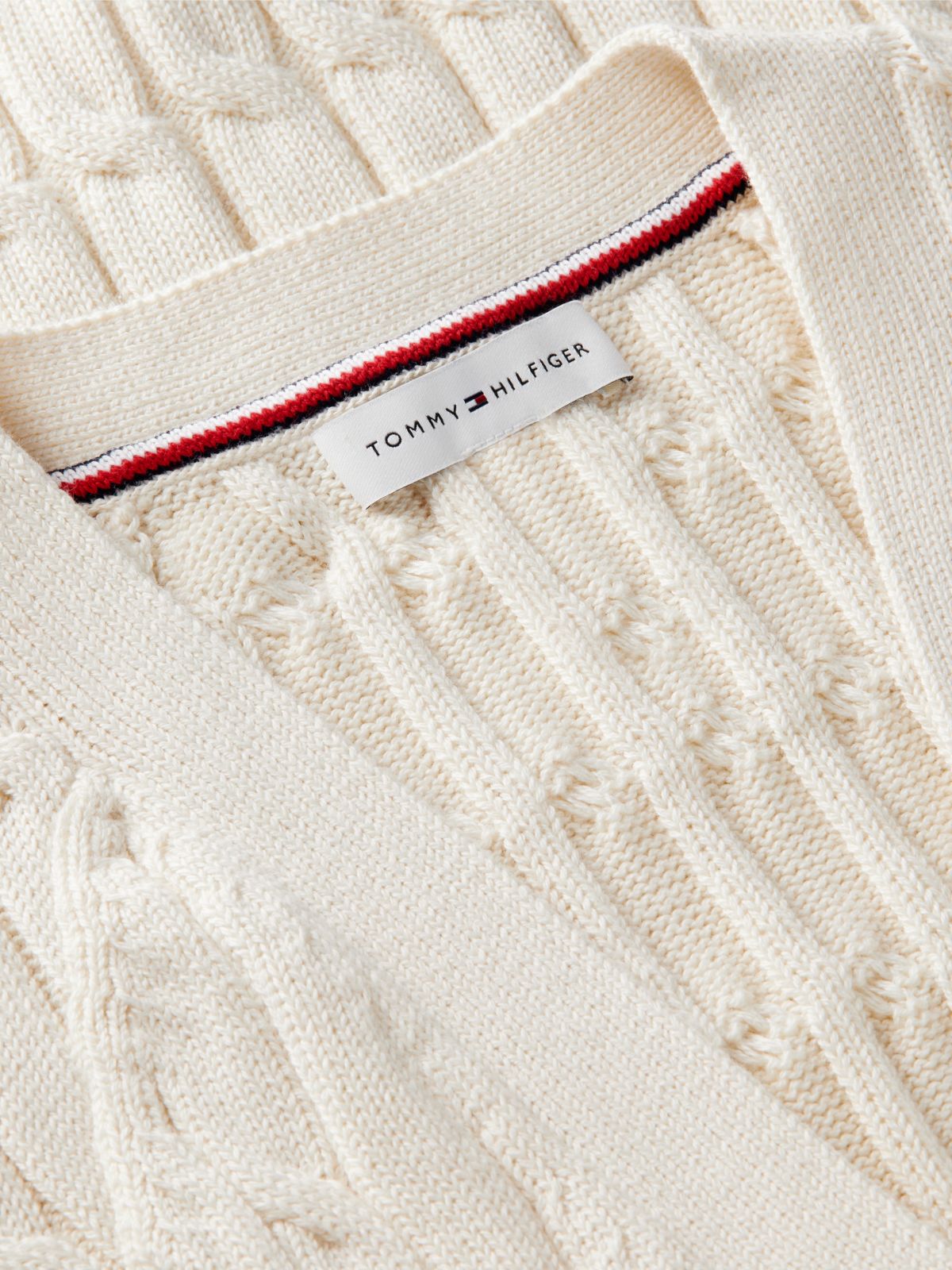 Cable Knit Slim Cap Sleeve Cardigan — Beige