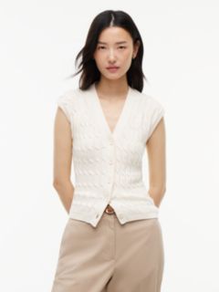 Cable Knit Slim Cap Sleeve Cardigan — Beige 1