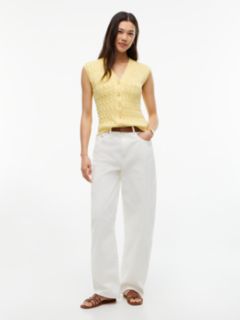 Cable Knit Slim Cap Sleeve Cardigan — Yellow 2