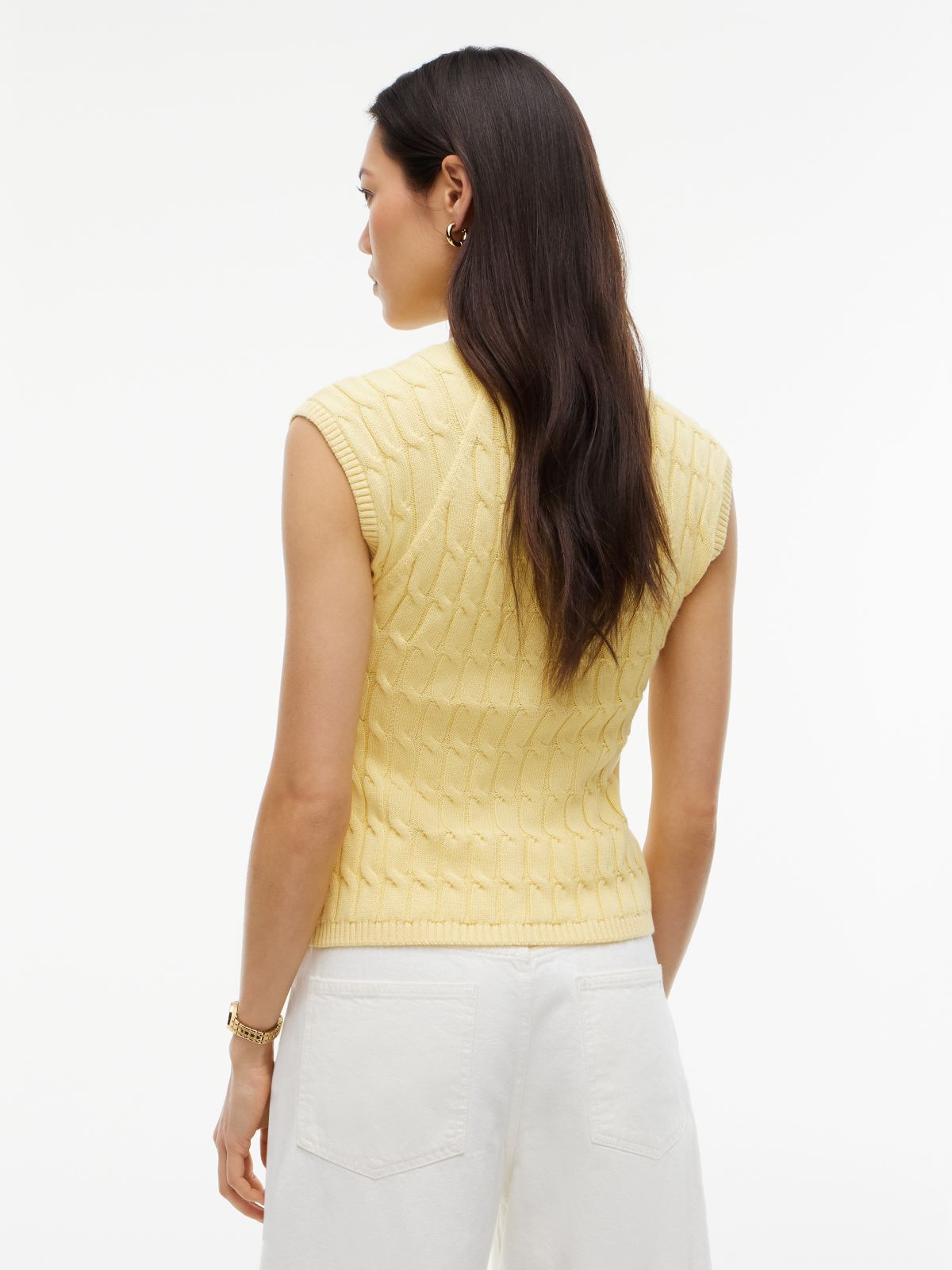Cable Knit Slim Cap Sleeve Cardigan — Yellow