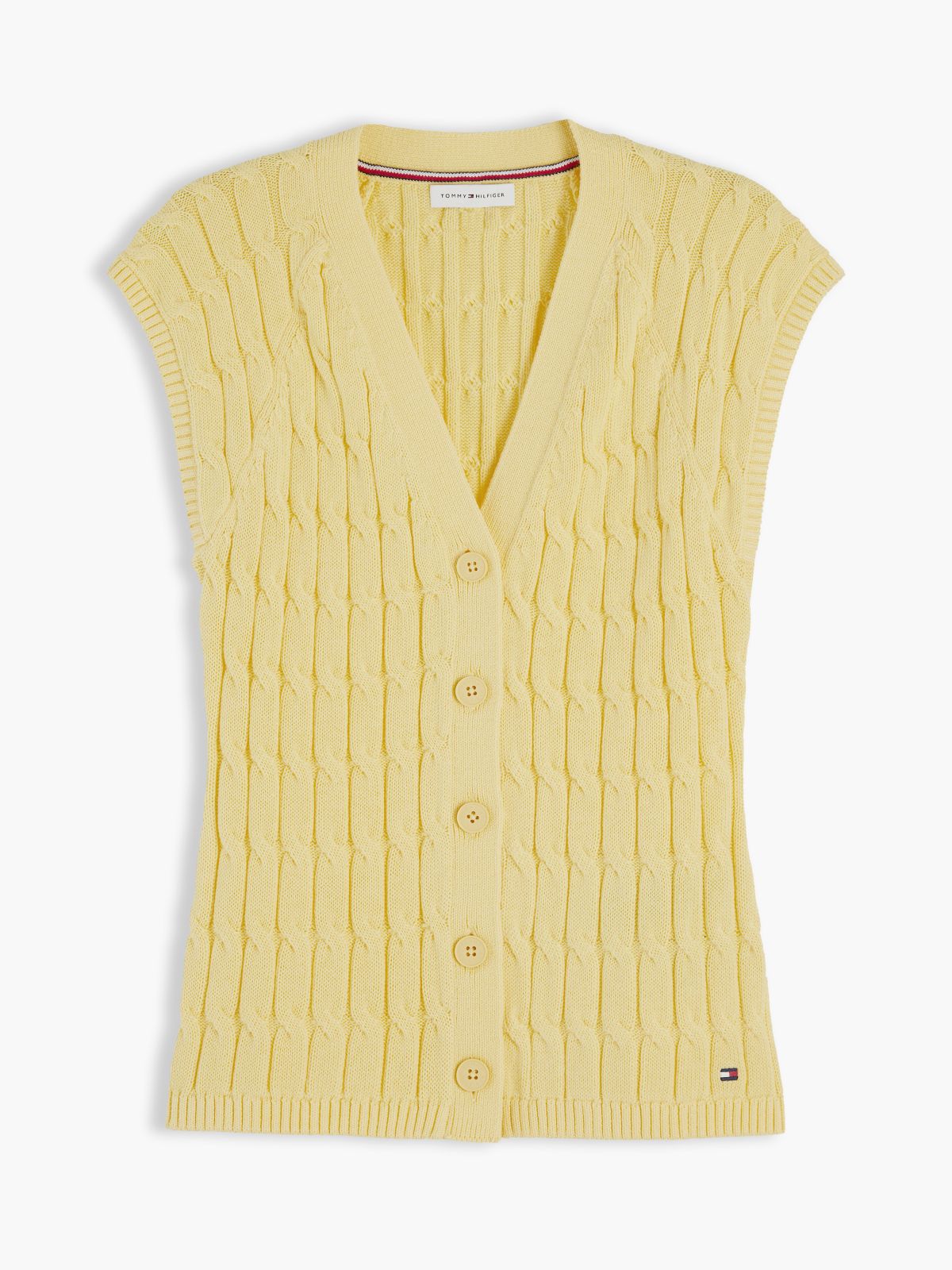 Cable Knit Slim Cap Sleeve Cardigan — Yellow