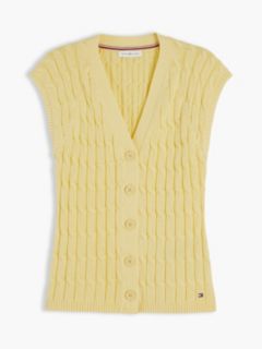 Cable Knit Slim Cap Sleeve Cardigan — Yellow 5