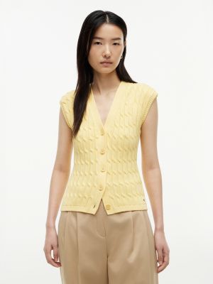 yellow cable knit slim cap sleeve cardigan for women tommy hilfiger
