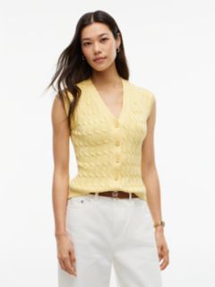 Cable Knit Slim Cap Sleeve Cardigan — Yellow 1