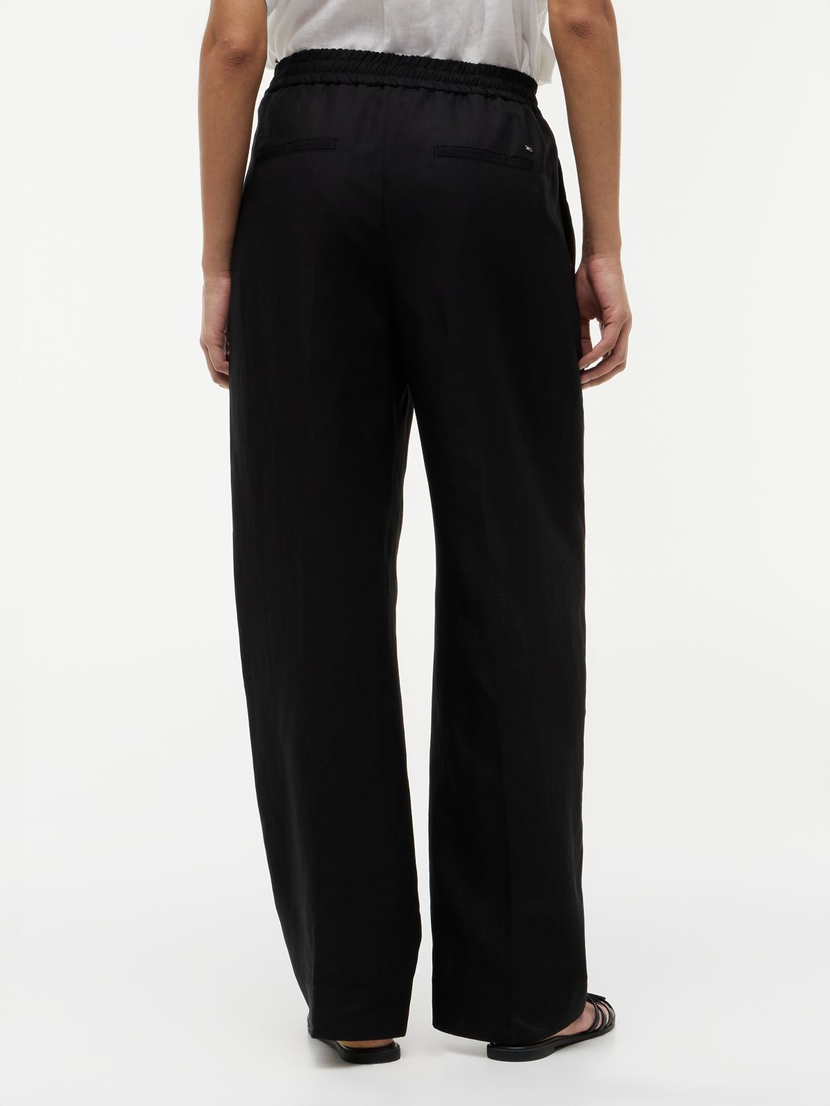 Loose Straight Trousers With Linen — Black
