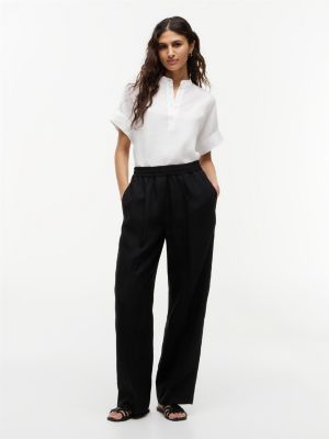 pantalon droit ample en lin mélangé black pour femmes tommy hilfiger