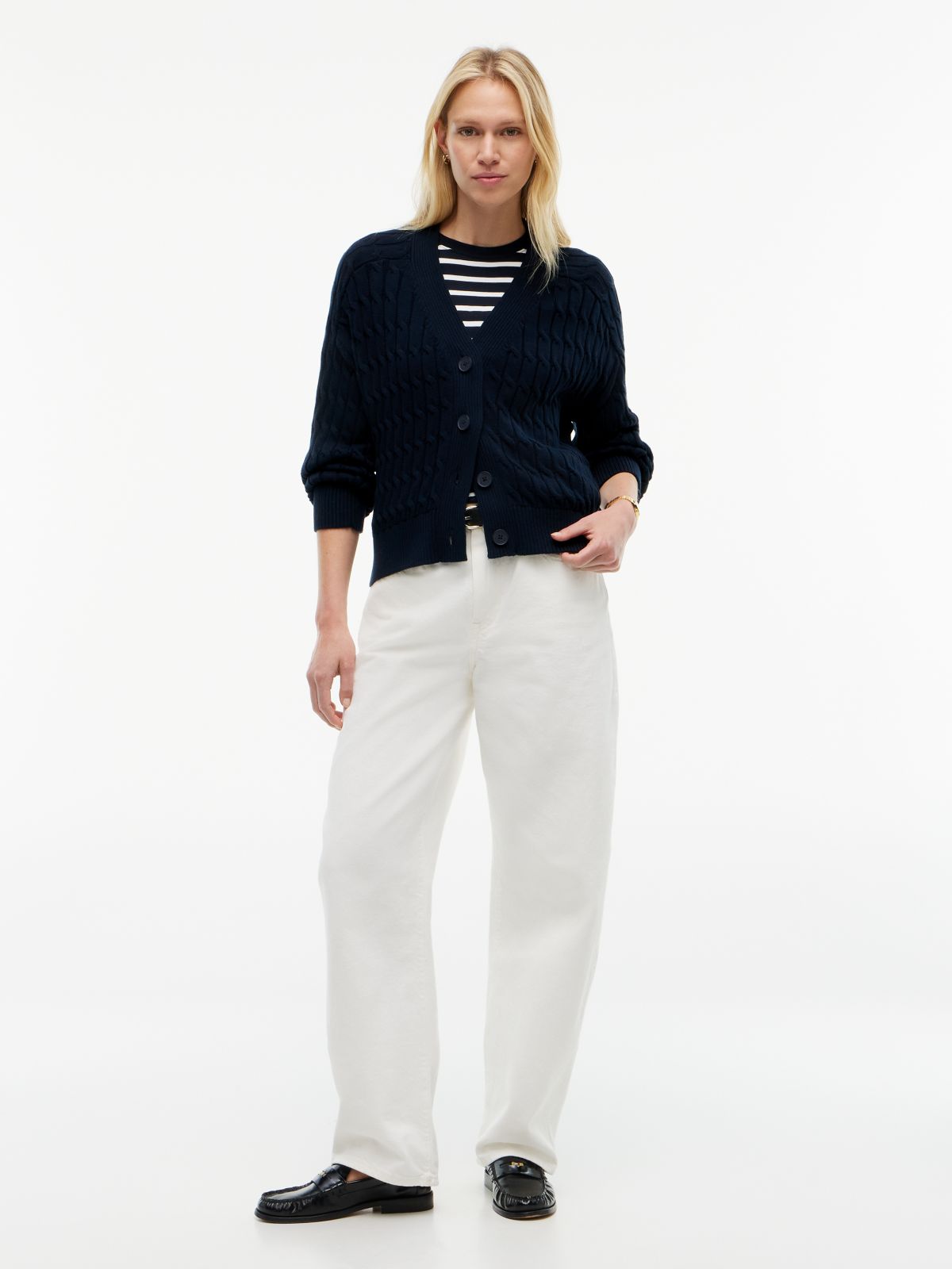 Cable Knit Oversized V-Neck Cardigan — Blue