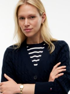 Cable Knit Oversized V-Neck Cardigan — Blue 3