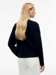 Cable Knit Oversized V-Neck Cardigan — Blue 4