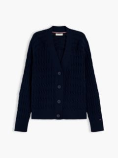 Cable Knit Oversized V-Neck Cardigan — Blue 5